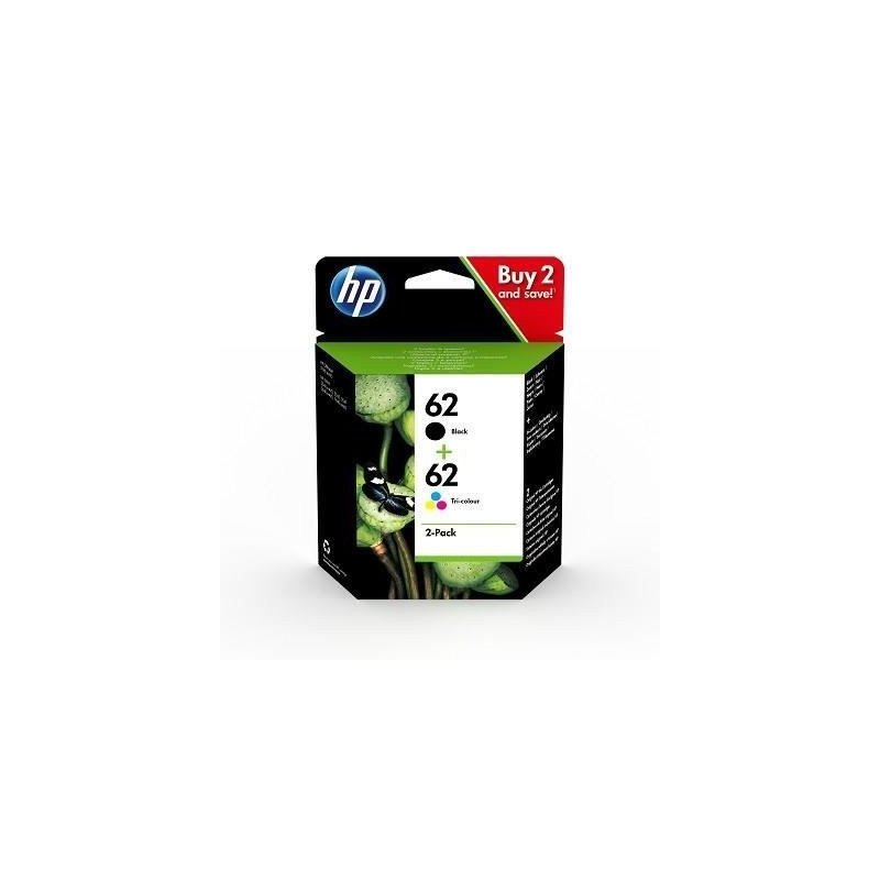 HP 62 pack de 2 cartouches authentiques d'encre noire / trois couleurs pour HP  Envy 5540/5640/7640 (N9J71AE)