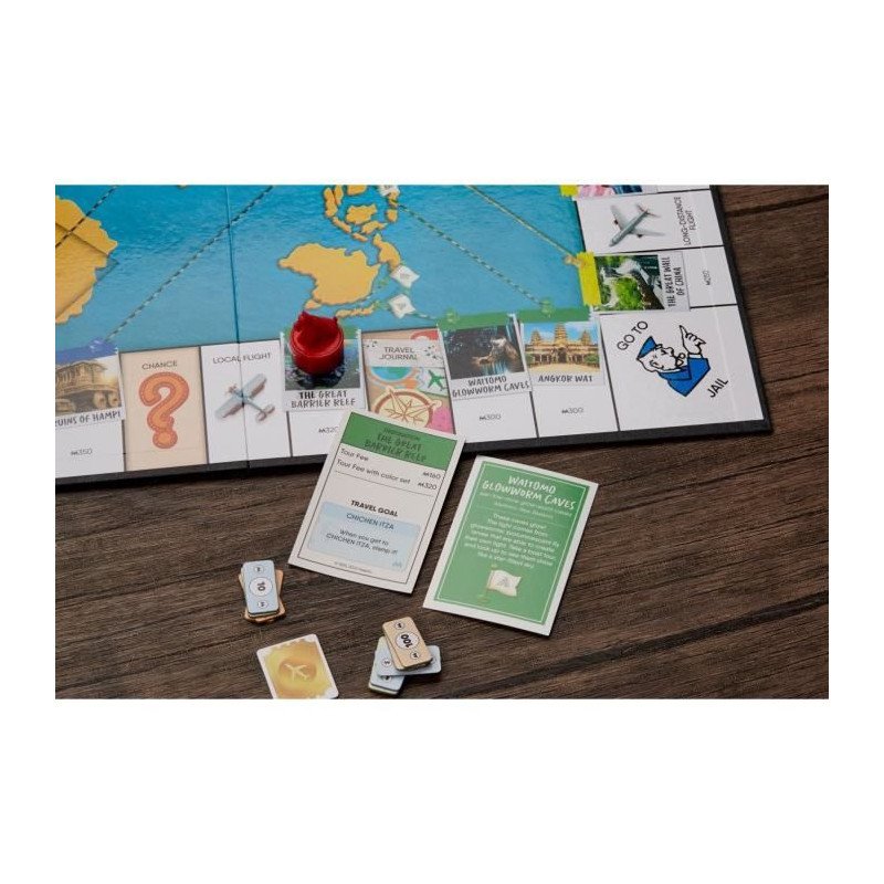 Monopoly Voyage autour du monde, jeu de societe, des 8 ans, avec pion