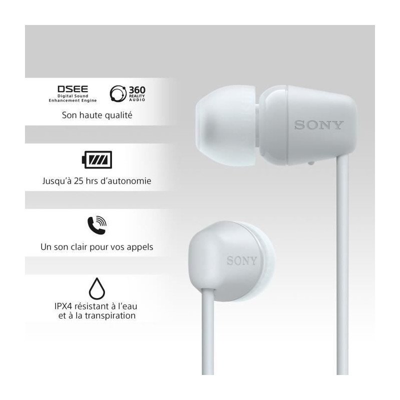 Écouteurs Bluetooth sans fil SONY WI-C100 - Autonomie jusqu'a 25 h 