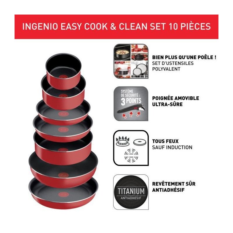 Batterie de cuisine TEFAL Ingenio Easy Cook N Clean 10p L1529002