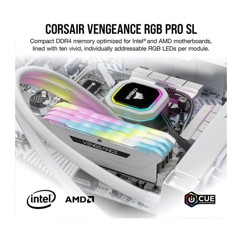 DDR4 Corsair Vengeance RGB PRO Kit 16Go 2x8Go 3600Mhz CL18 Blanc