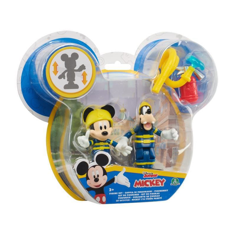 Mickey, 2 figurines articulées 7,5 cm avec accessoires, Theme Pompier