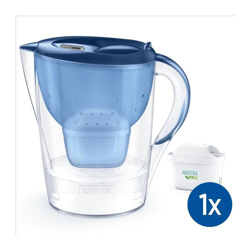 BRITA Carafe en verre bleue (2,5L) inclus 3 cartouches filtrantes