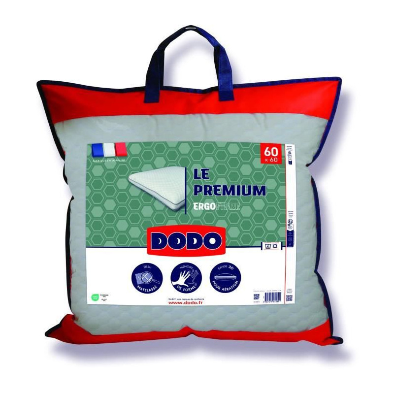 Oreiller Le Premium DODO - 60x60 cm - Mémoire de forme - Taie déhous