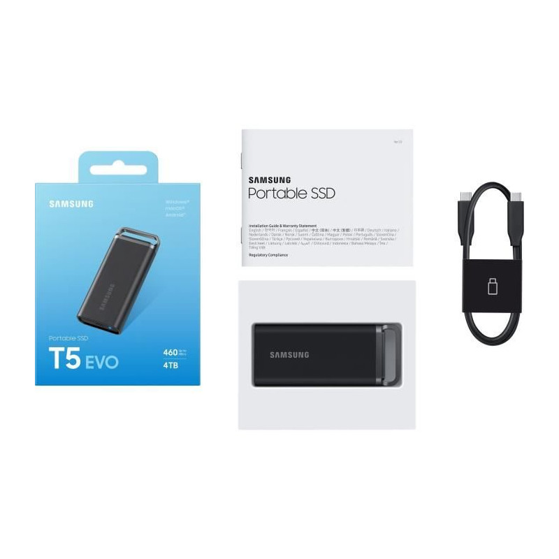 Disque SSD Externe - SAMSUNG - T5 EVO - 4To - USB Type C - USB 3.2 Gen