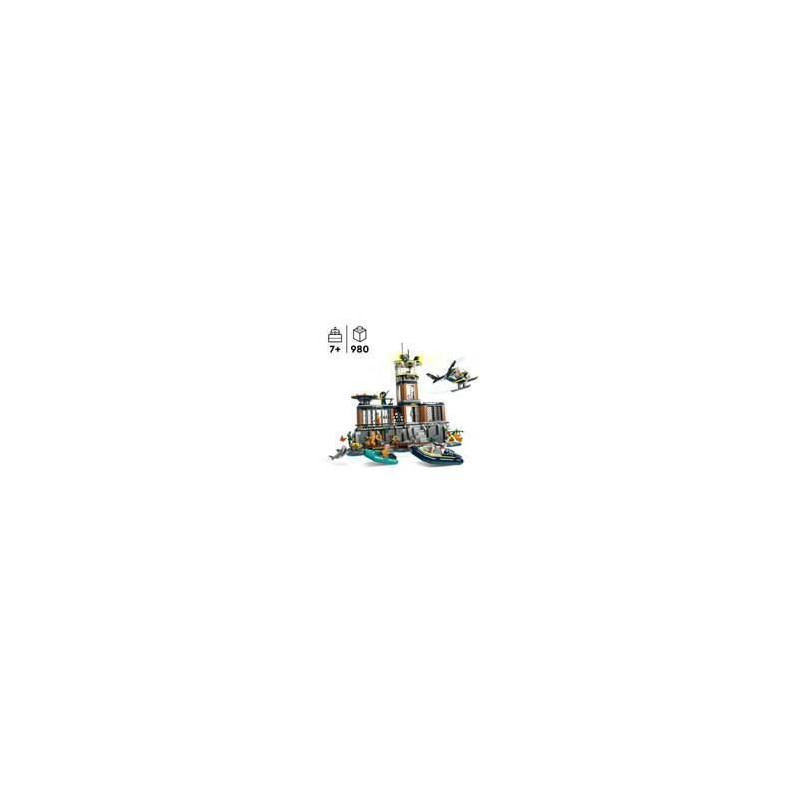 LEGO City 60419 La Prison de la Police en Haute Mer, Jouet avec Hélicoptère  et Bateau, 7 Minifigurines et Figurine de Chien pas cher 