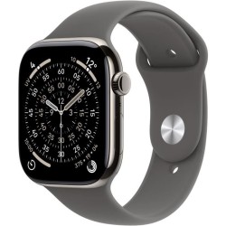 Apple Watch Series 11 GPS + Cellular - 46mm - Boîtier Natural Titanium - Bracelet Stone Grey Sport Band - S/M